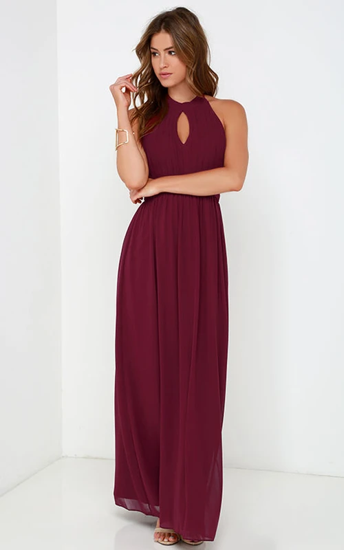 Langes, ärmelloses Chiffon-Halterkleid in A-Linie
