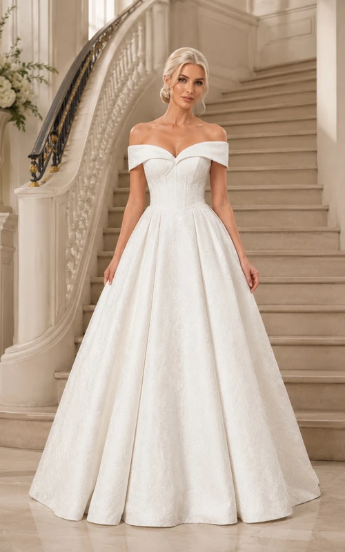 Robe de bal Satin Grandeur longue jusqu'au sol, épaules dénudées, manches courtes, robe de mariée de luxe