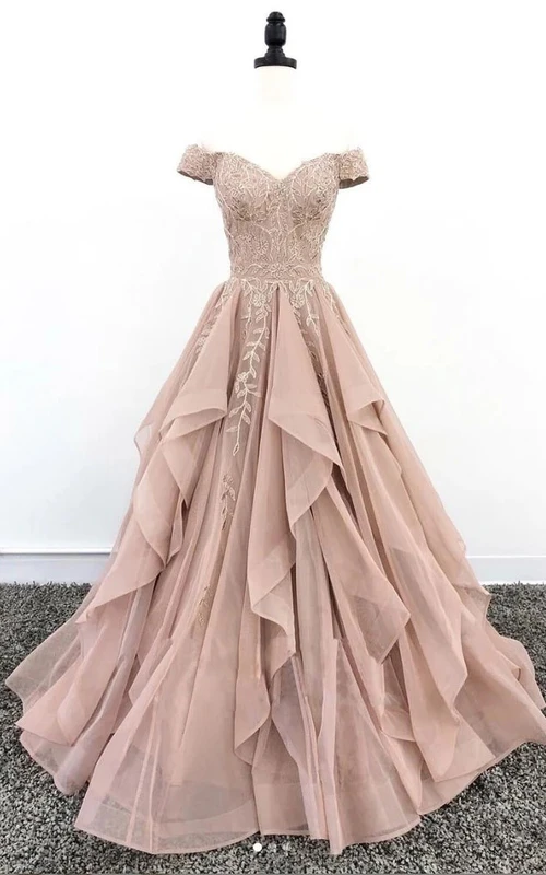 Vestido de fiesta palabra de honor sin tirantes, corte imperio, drapeado, color rosa empolvado con apliques