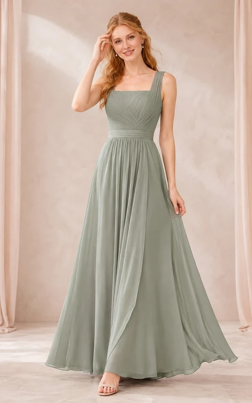 Vestido formal largo hasta el suelo de gasa con mangas cortas y corte en A, de la marca Sage Bohemian Square.