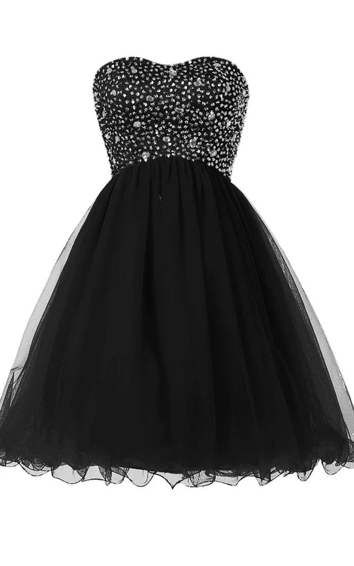 Trägerloses, kurzes A-Linien-Kleid mit Paillettenoberteil