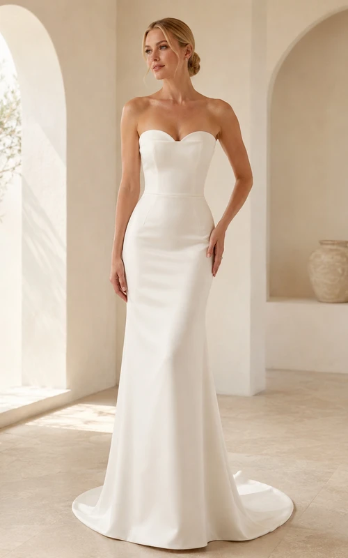 Brautkleid aus Stretch-Satin, ärmellos, mit Schleppe