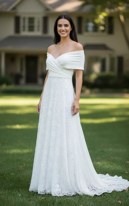 Romantisches A-Linien-Kleid mit überkreuzter Spitze