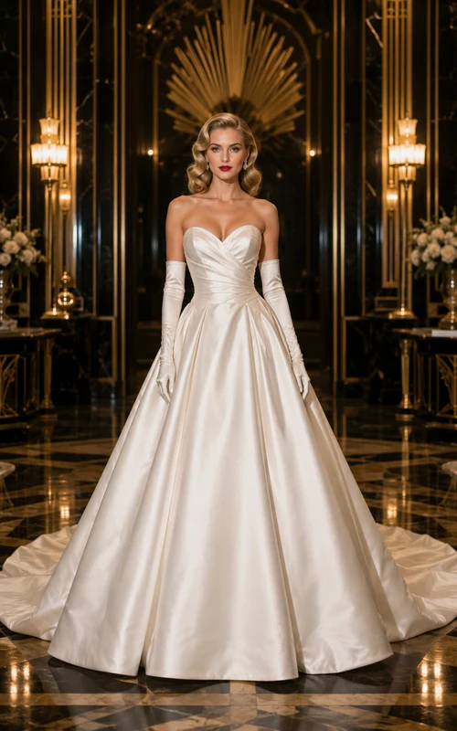 Vintage Strapless Satin Ball Gown Wedding Dress