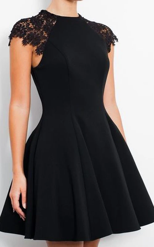 Vestido corto de fiesta de graduación de satén con cuello alto y mangas cortas, corte en A y corte en A.