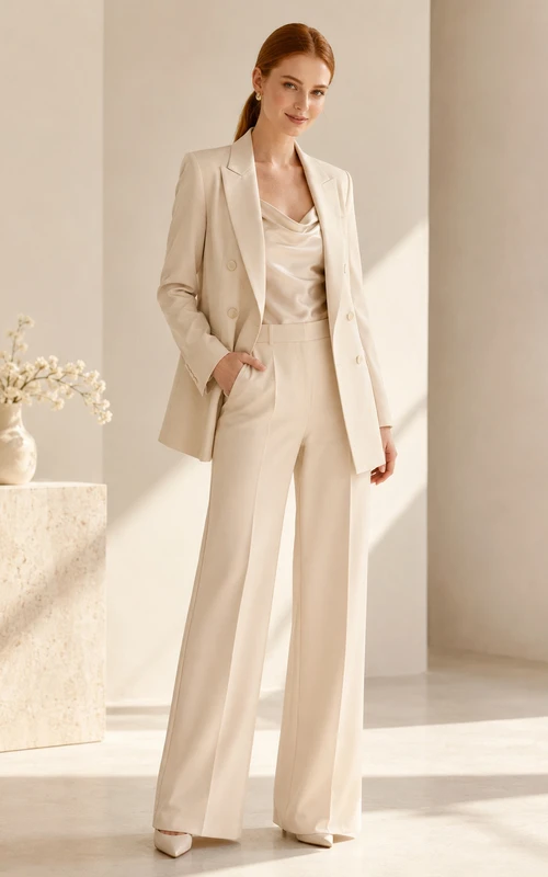 Minimalist Satin Wedding Jumpsuit V-Neck Long Sleeve Floor Length