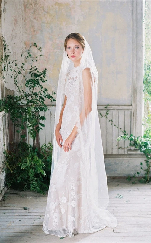Voile de mariée simple et magnifique à une seule couche, bordé de dentelle