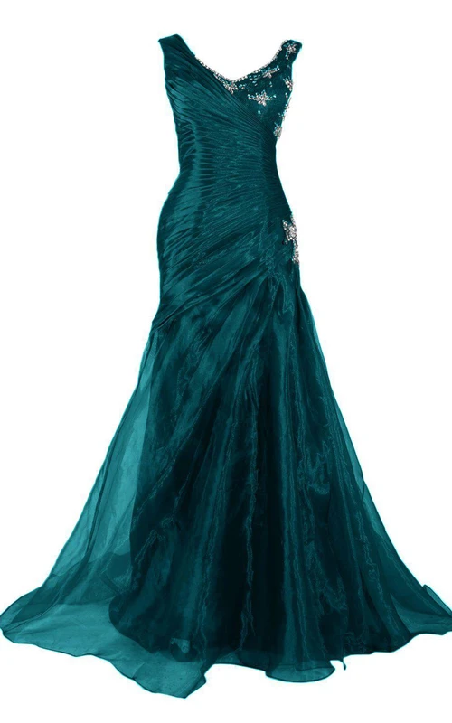 Robe sirène à col en V avec fronces et sequins