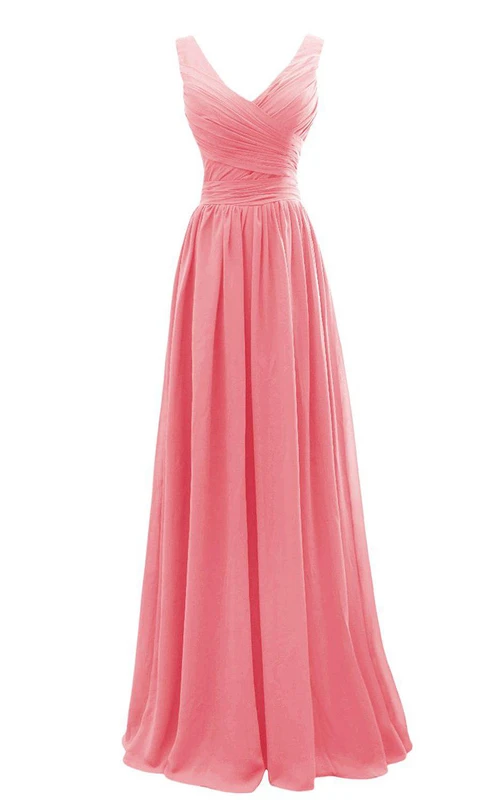 Robe longue sans manches en mousseline à col en V et plis