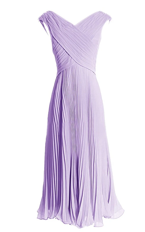 Chiffon-Abendkleid in A-Linie mit V-Ausschnitt, gekreuzten Trägern und Reißverschluss hinten
