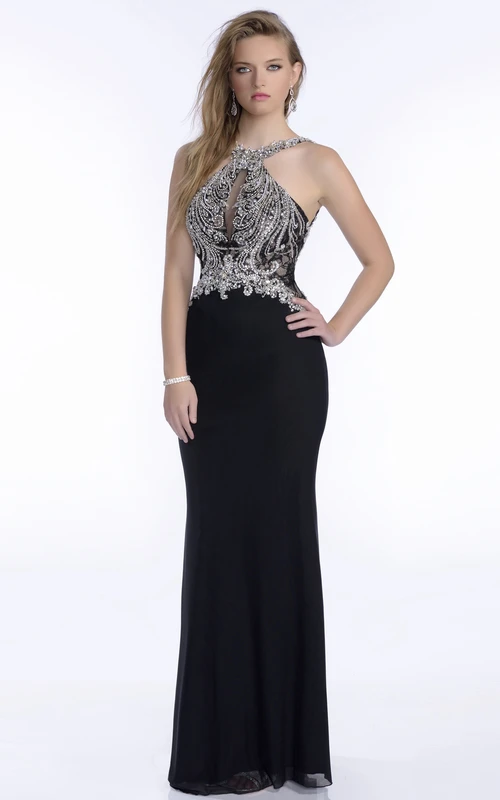 Vestido de fiesta de gasa sin mangas con un sofisticado corpiño bordado.