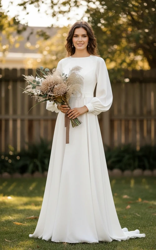 Elegante vestido de novia de encaje con cuello alto