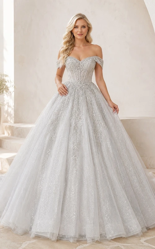 Vestido de novia elegante de estilo bohemio romántico con hombros descubiertos, edición D, corte A y encaje.