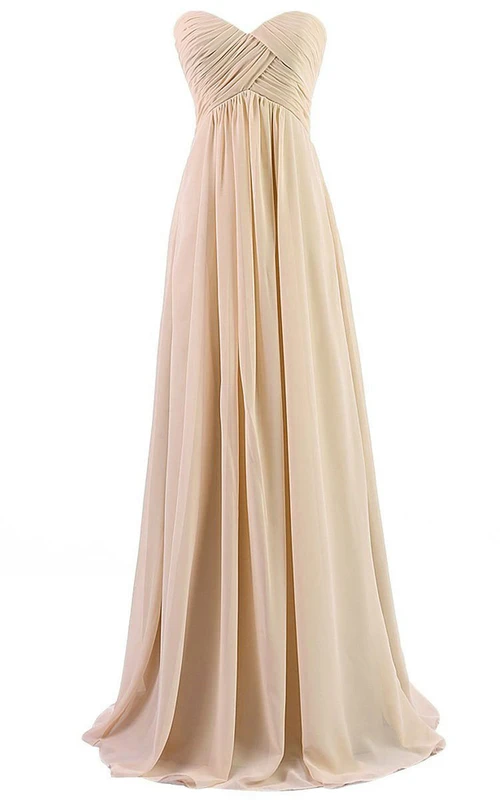 Langes, plissiertes Chiffonkleid im Empire-Stil mit Herzausschnitt