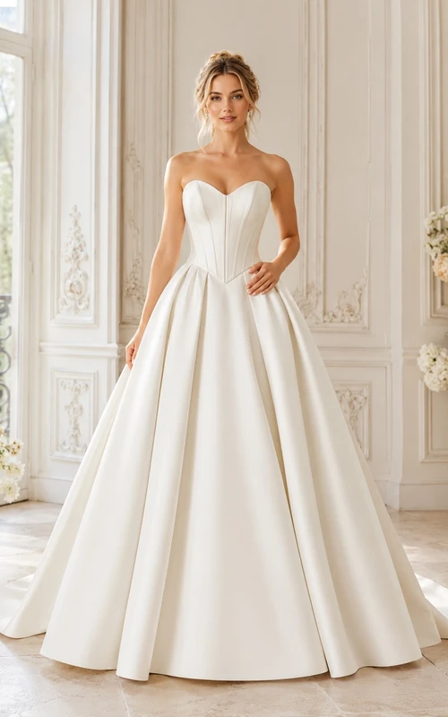Vestido de novia sencillo, largo hasta el suelo, sin mangas, formal, con escote corazón y corte en A.