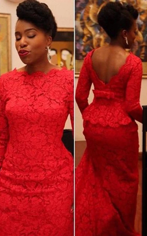 Robe de soirée longue en dentelle rouge sexy en solde