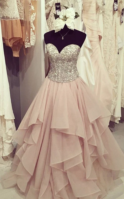 Robe de bal trapèze en organza, décolleté cœur, sans manches, fermeture éclair