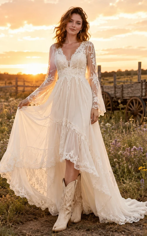 Maternity Wedding Dress Off Shoulder A-Line Tulle Gown with Lace Sleeve Detail and Garden Train