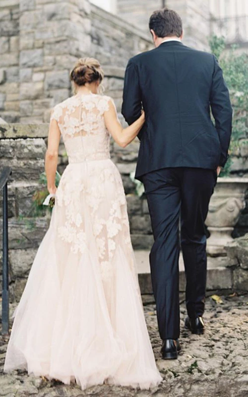 Vestido de novia vintage de alta calidad, largo hasta el suelo, sin mangas y con escote en V y encaje.