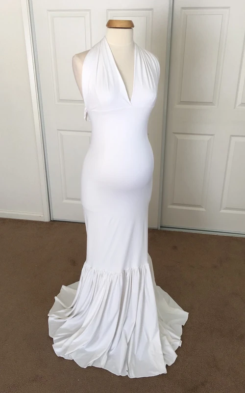 Vestido de punto estilo sirena sin mangas con escote en V