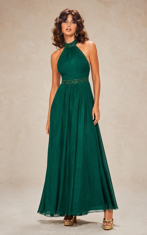 Robe de demoiselle d'honneur trapèze dos nu en mousseline avec perles