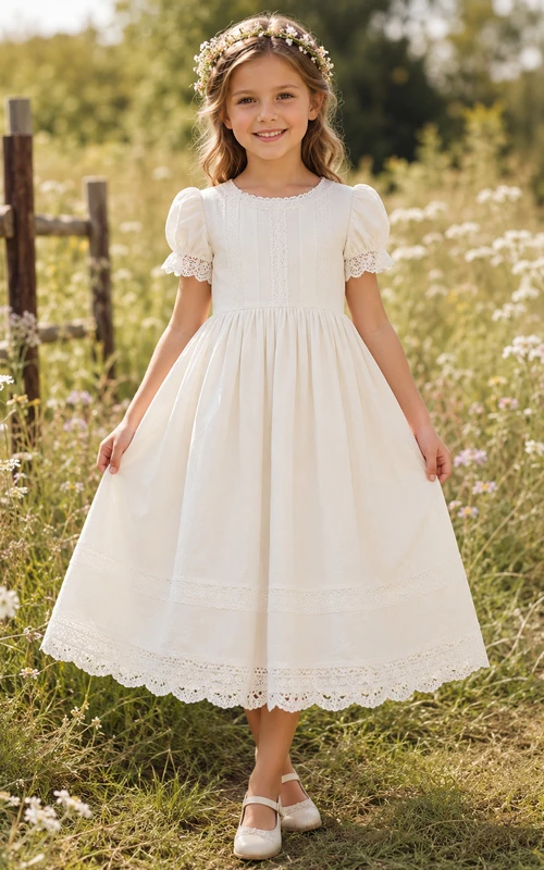 Rustikales Blumenmädchenkleid aus Spitze und Tüll
