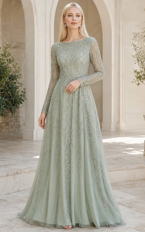 Mitternachtsblaues Brautkleid aus Spitze, Tüll, Rundhalsausschnitt, langen Ärmeln, A-Linie, bodenlang