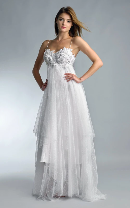 A-Linien-Kleid aus Tüll mit Spaghettiträgern, bodenlang, trägerlos und mit Reißverschluss