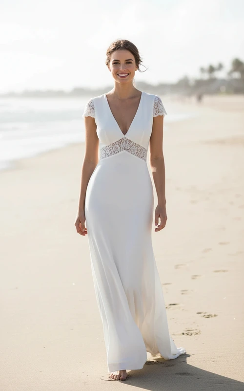 Vestido tubo de encaje con escote en V y corte relajado