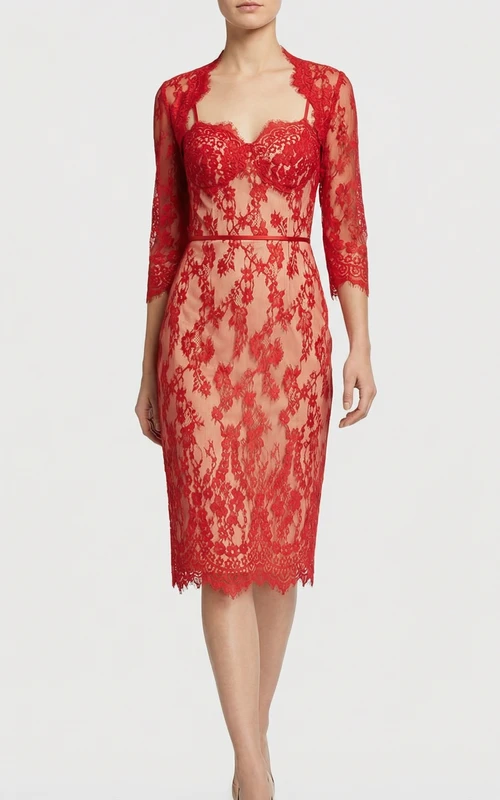 Spaghettiträger-Spitzenkleid in Bleistiftform, knielang