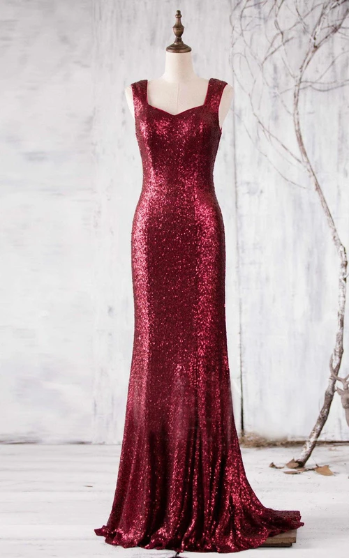 Robe fourreau longue entièrement sequinée avec dos carré