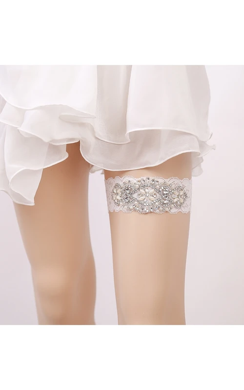 Weißes, sexy, handgefertigtes Strumpfband im Prinzessinnenstil mit Strassspitzen, handgefertigt, für einen Umfang von 40-58 cm