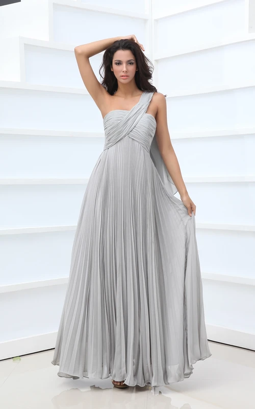 Vintage Style Empire One-Shoulder Chiffon Gown Crystal Details