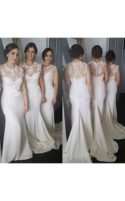 Langes Chiffon-Meerjungfrauenkleid mit kurzen Ärmeln und Spitzenoberteil