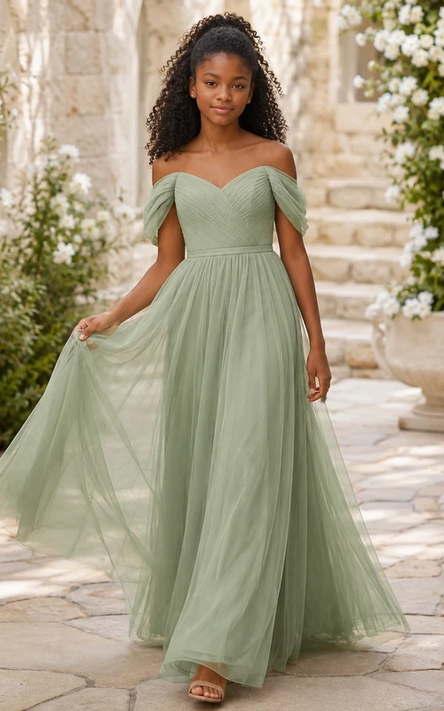 Celadongrünes Brautjungfernkleid, A-Linie, herzförmiger Schnitt, kurze Ärmel, Tüll, gestuft, romantisch, formell