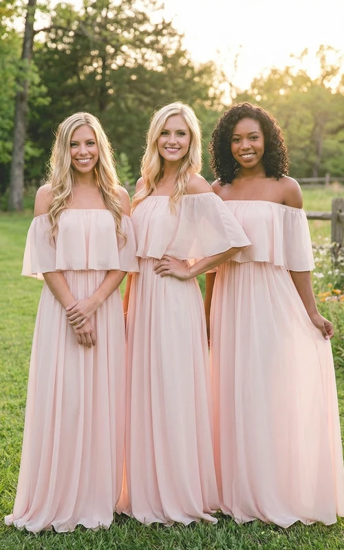 Raffiniertes, schulterfreies Chiffon-Abendkleid