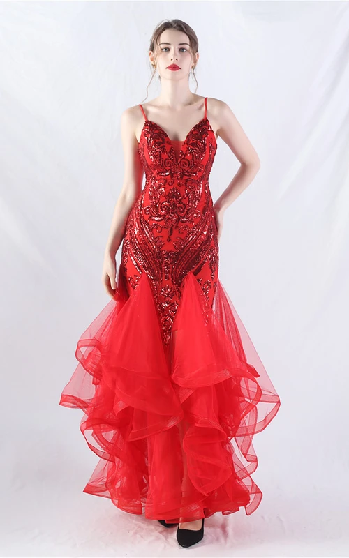Vestido de actuación para celebración de baile caliente con cuentas de flores y posicionamiento de red rígida.