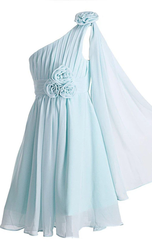 Robe plissée asymétrique à une épaule, ornée de fleurs