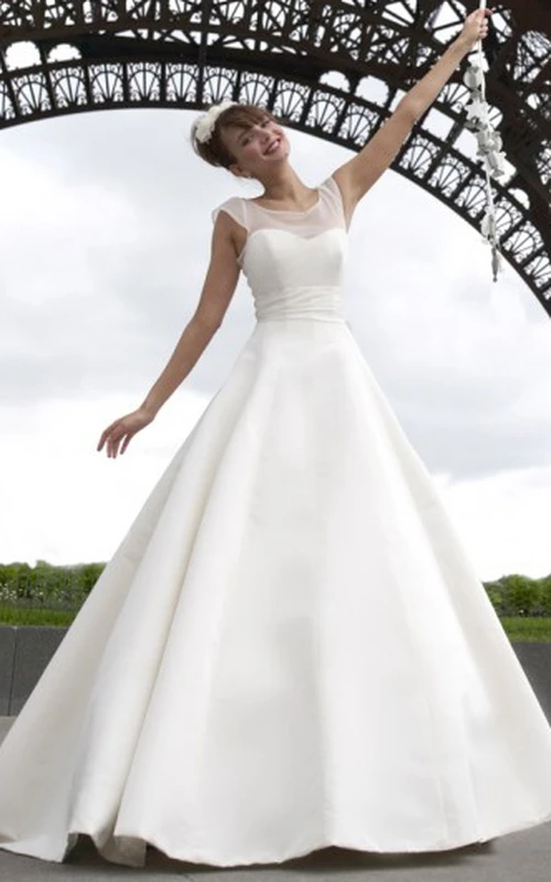 Maxi Scoop Bowed Satin Wedding Dress With V Back