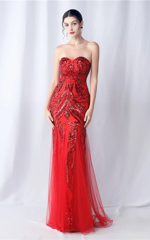 Robe de soirée de mariage à paillettes en maille, ornée de fleurs coupées, ornée de sequins.
