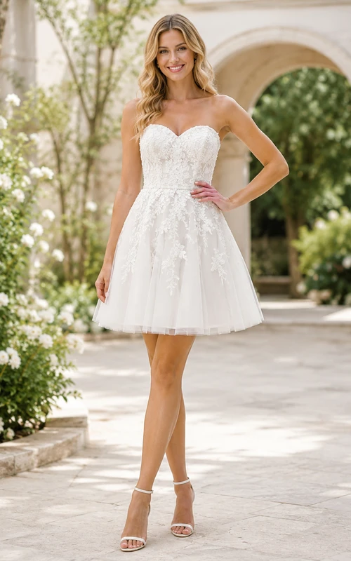Garden Darling White A-Line Mini Strapless Sleeveless Lace Romantic Cocktail Dress