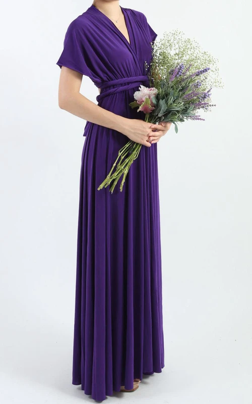 Lila, bodenlanges, wandelbares, formelles Wickelkleid mit mehreren Tragemöglichkeiten