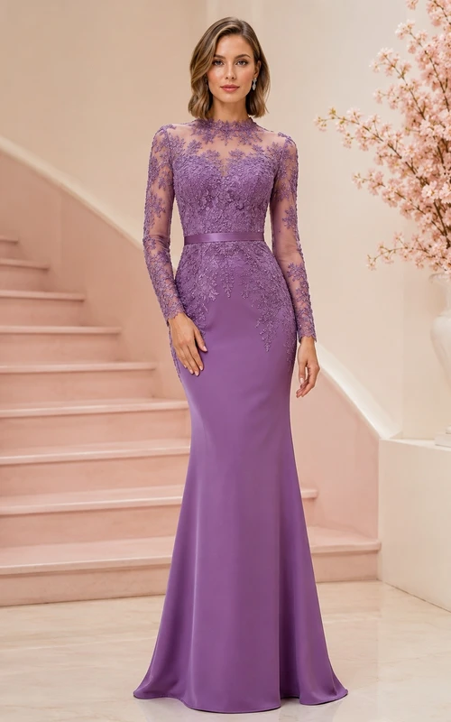 Wisteria Lace Bateau Neck Long Sleeve Mermaid Prom Formal Gown