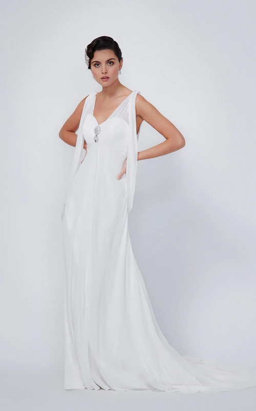 Vestido de novia sencillo de gasa estilo tubo con espalda de corsé/corsé con cordones