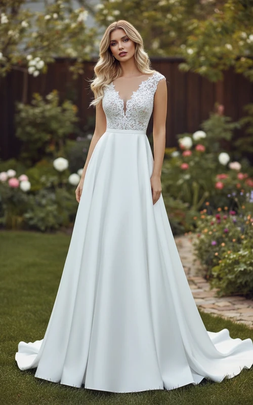 Elegante vestido de novia de satén sin mangas