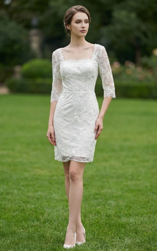 Brautkleid aus Spitze mit halben Ärmeln und tiefem V-Ausschnitt am Rücken