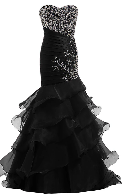 Robe trompette bustier ornée de sequins et de volants