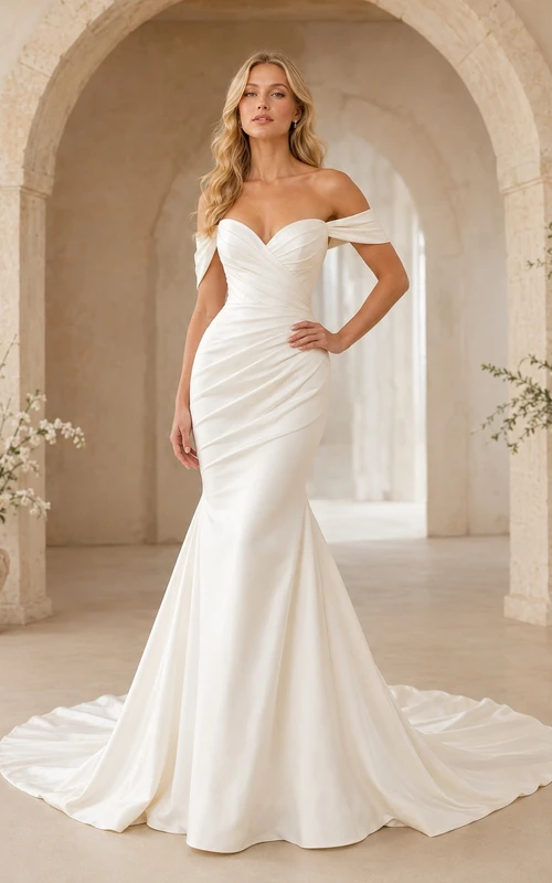 Vestido de novia sencillo, corto, hasta el suelo, estilo sirena/trompeta, para ceremonia formal o ceremonia nupcial.
