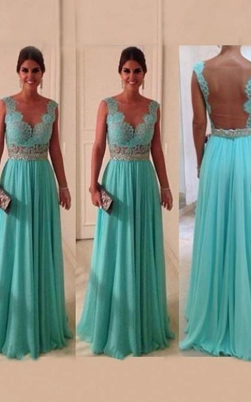 Vestidos sin mangas de gasa con apliques de barco de una línea