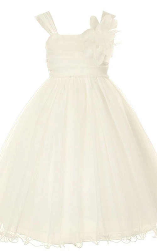 Robe à manches courtes, col carré et col en A ornée de fleurs